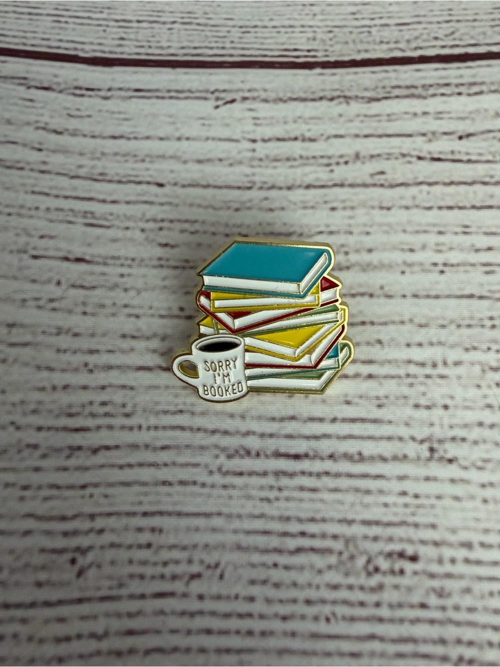 Stacked Books Enamel Pin - Teal, Yellow & Red - Unbranded